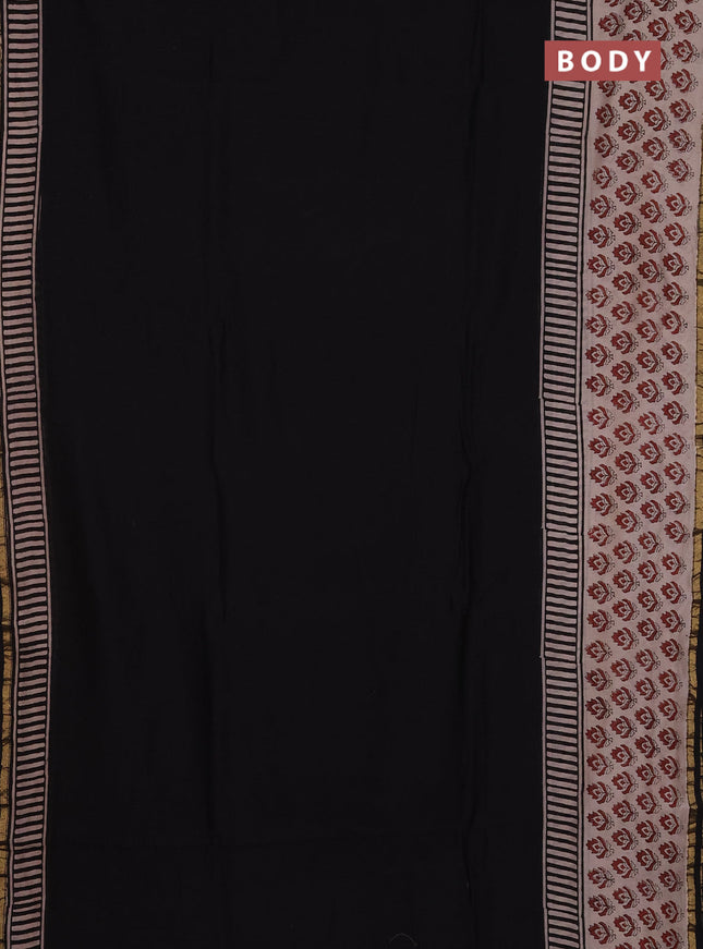 Chanderi Bagru saree black and beige with plain body and small zari woven border