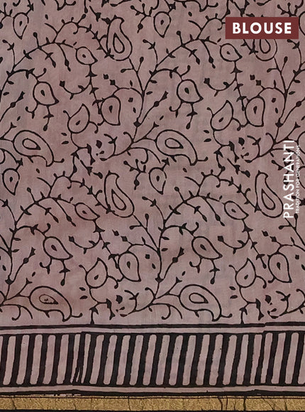 Chanderi Bagru saree black and beige with plain body and small zari woven border