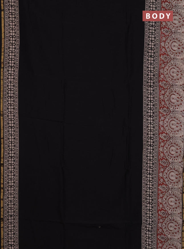 Chanderi Bagru saree black and beige with plain body and small zari woven border