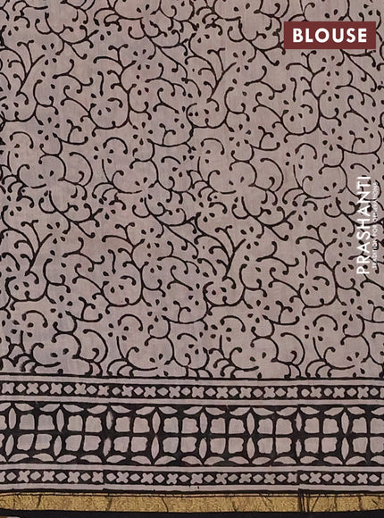 Chanderi Bagru saree black and beige with plain body and small zari woven border