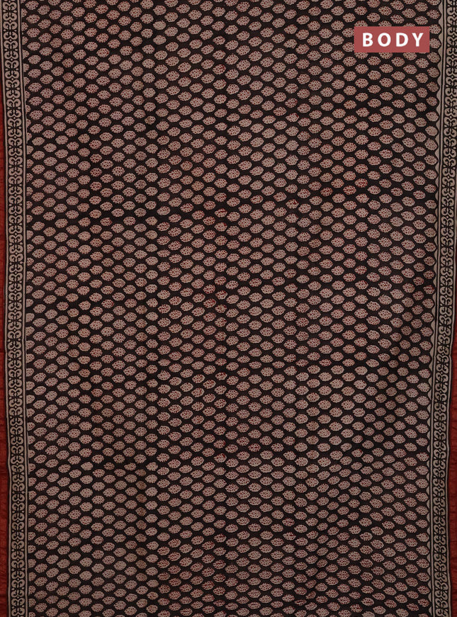 Chanderi Bagru saree black and rustic maroon with allover butta prints and small zari woven border