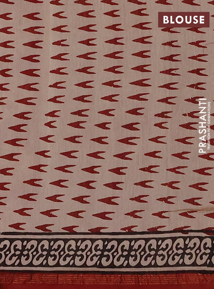 Chanderi Bagru saree black and rustic maroon with allover butta prints and small zari woven border