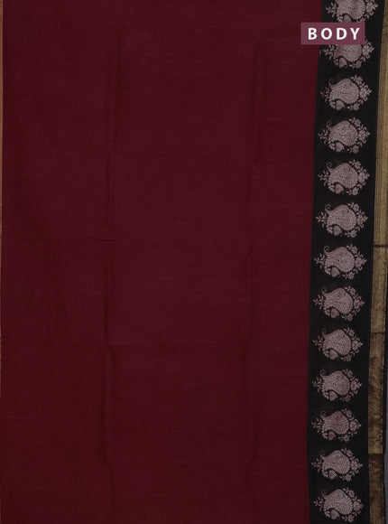 Chanderi Bagru saree maroon and black with plain body and mageshwari border