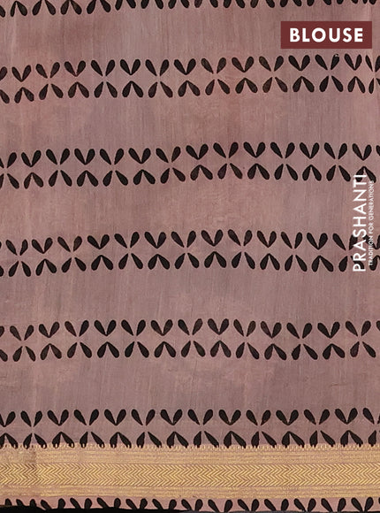Chanderi Bagru saree maroon and black with plain body and mageshwari border