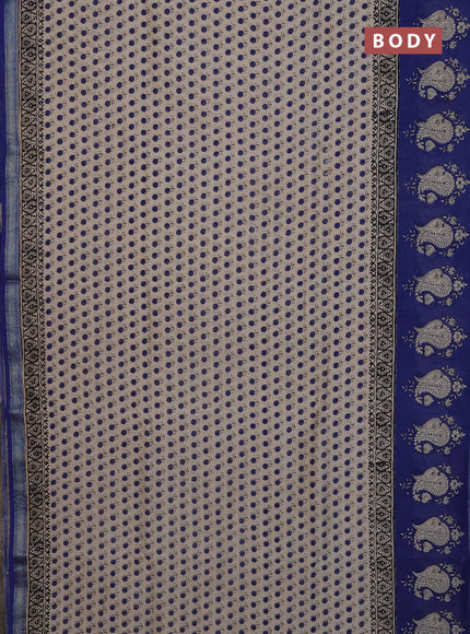 Chanderi Bagru saree beige and blue with allover butta prints and mageshwari border