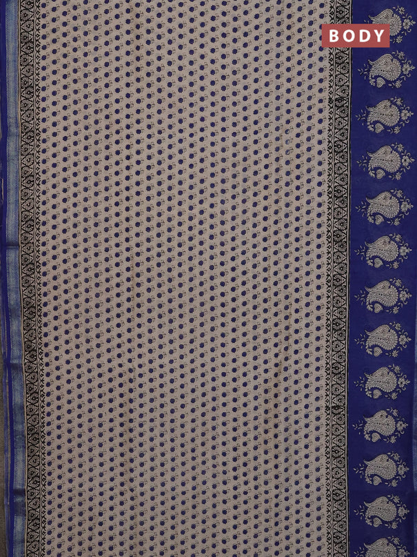 Chanderi Bagru saree beige and blue with allover butta prints and mageshwari border