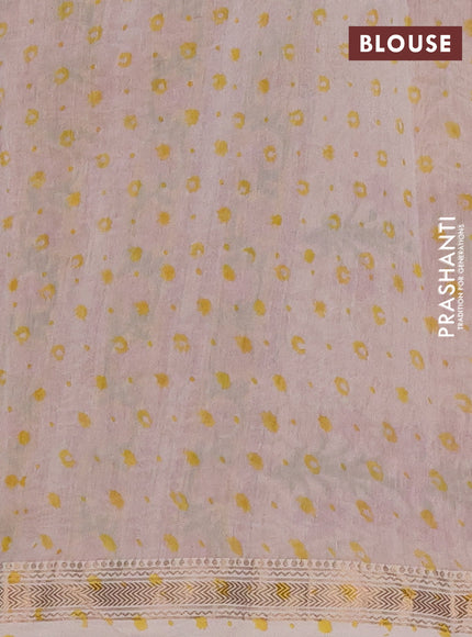Chanderi Bagru saree yellow and beige with allover butta prints and mageshwari border