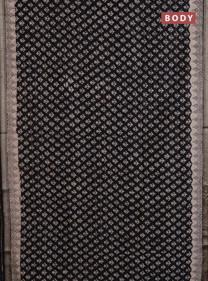 Chanderi Bagru saree black and beige with allover butta prints and mageshwari border