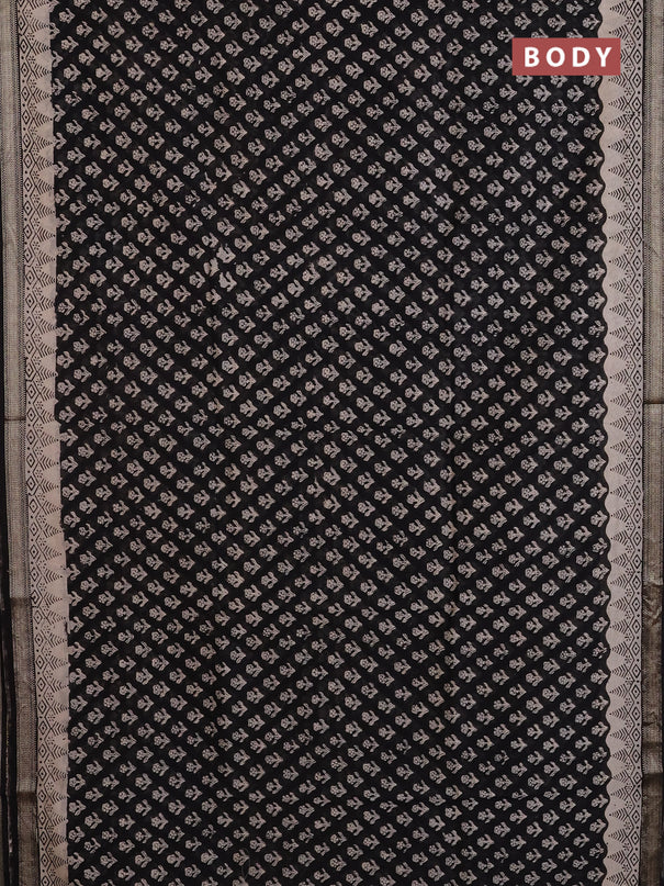 Chanderi Bagru saree black and beige with allover butta prints and mageshwari border
