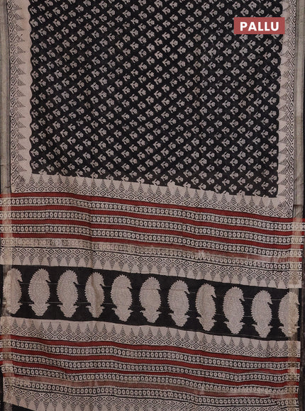 Chanderi Bagru saree black and beige with allover butta prints and mageshwari border