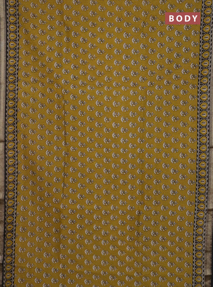 Chanderi Bagru saree mehendi green and beige with allover butta prints and mageshwari border