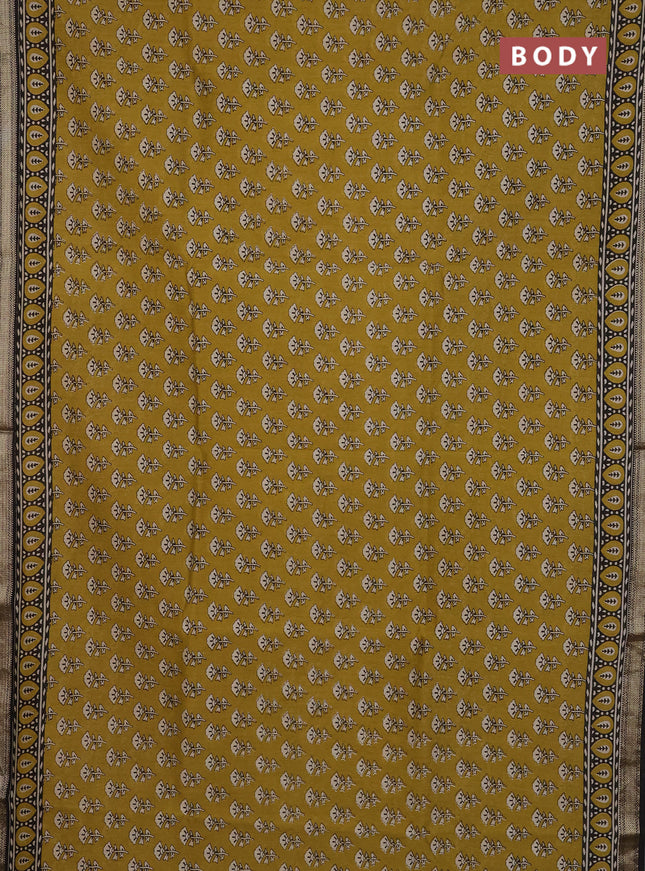 Chanderi Bagru saree mehendi green and beige with allover butta prints and mageshwari border