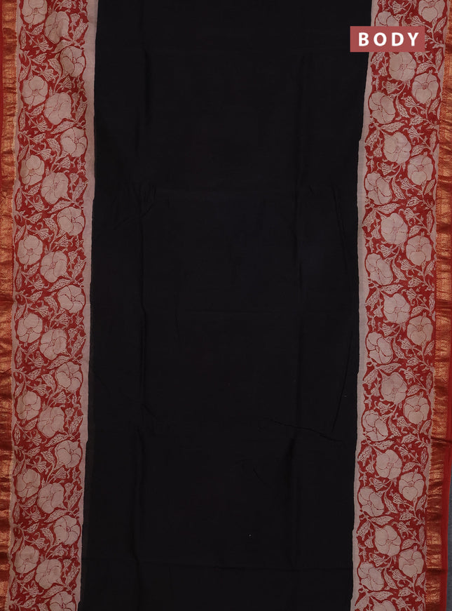 Chanderi Bagru saree black and rust shade with plain body and mageshwari border
