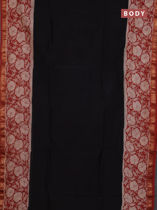 Chanderi Bagru saree black and rust shade with plain body and mageshwari border