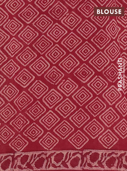 Chanderi Bagru saree peach shade and wine shade with allover prints and mageshwari border