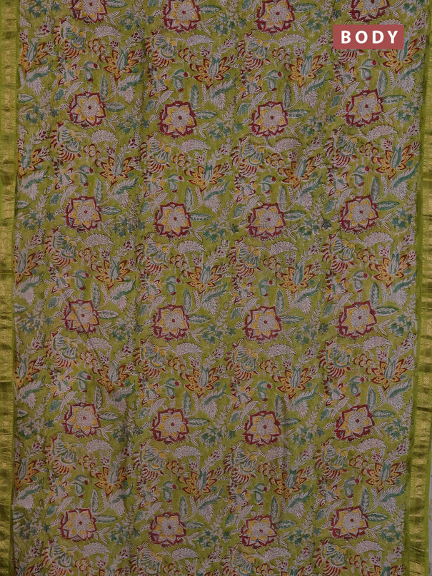 Chanderi Bagru saree light green and beige with allover prints and mageshwari border