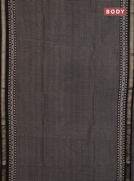 Chanderi Bagru saree black and beige with allover geometric prints and mageshwari border
