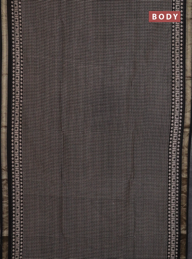 Chanderi Bagru saree black and beige with allover geometric prints and mageshwari border