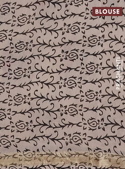 Chanderi Bagru saree black and beige with allover geometric prints and mageshwari border