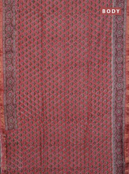 Chanderi Bagru saree peach shade and beige with allover butta prints and mageshwari border