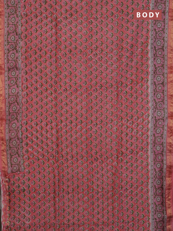Chanderi Bagru saree peach shade and beige with allover butta prints and mageshwari border
