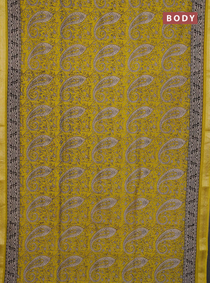 Chanderi Bagru saree yellow and beige with allover prints and mageshwari border