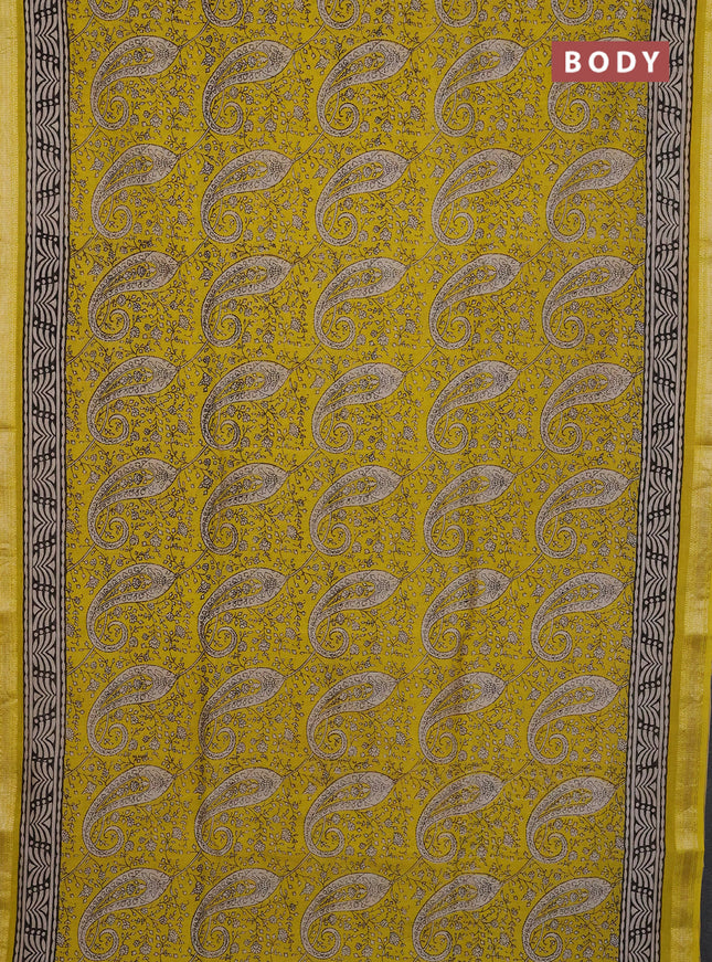 Chanderi Bagru saree yellow and beige with allover prints and mageshwari border