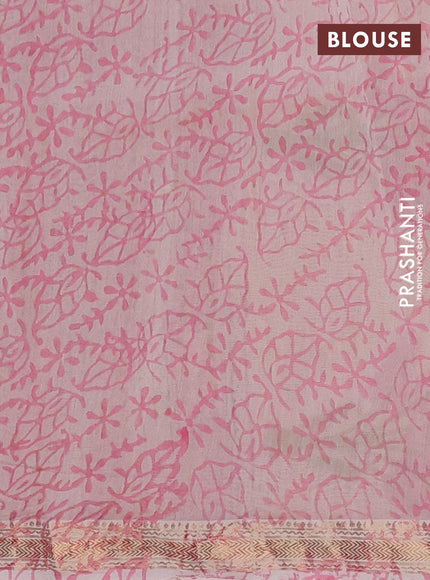 Chanderi Bagru saree cream and light pink with allover prints and mageshwari border