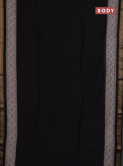 Chanderi Bagru saree black and beige with plain body and mageshwari border