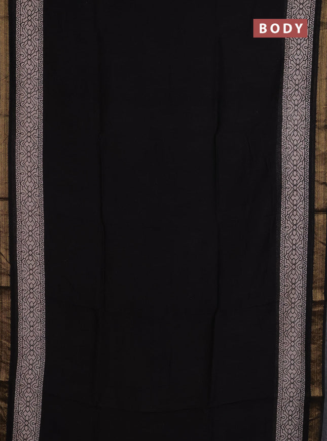 Chanderi Bagru saree black and beige with plain body and mageshwari border