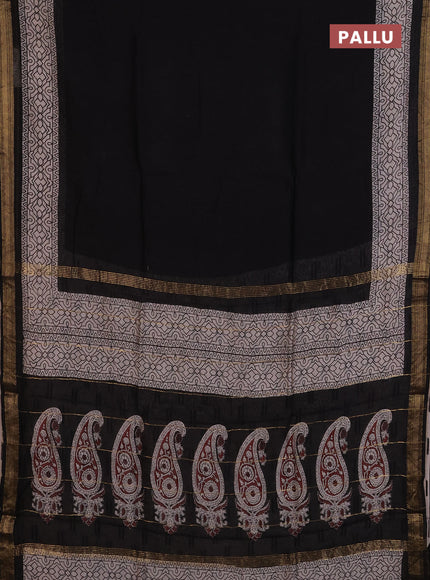 Chanderi Bagru saree black and beige with plain body and mageshwari border