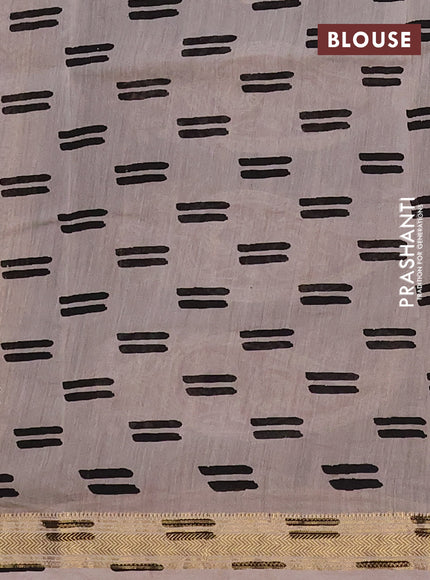 Chanderi Bagru saree black and beige with plain body and mageshwari border