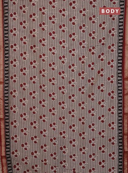 Chanderi Bagru saree beige and rust shade with allover butta prints and mageshwari border