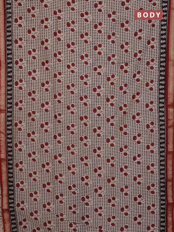 Chanderi Bagru saree beige and rust shade with allover butta prints and mageshwari border