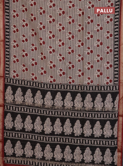 Chanderi Bagru saree beige and rust shade with allover butta prints and mageshwari border