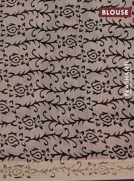 Chanderi Bagru saree beige and rust shade with allover butta prints and mageshwari border