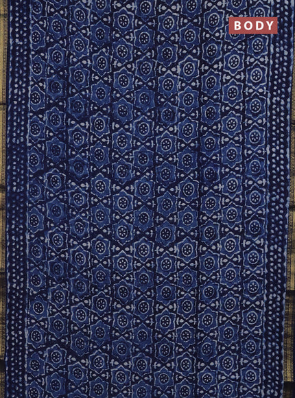 Chanderi Bagru saree navy blue with allover ikat prints and mageshwari border