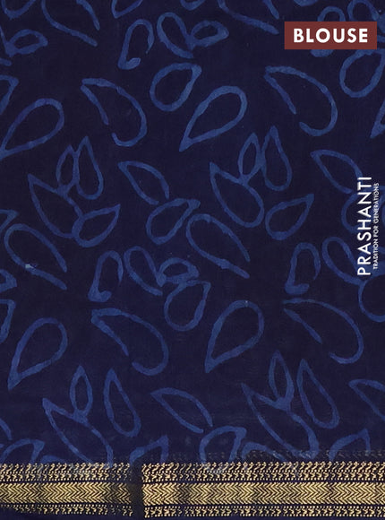 Chanderi Bagru saree navy blue with allover ikat prints and mageshwari border