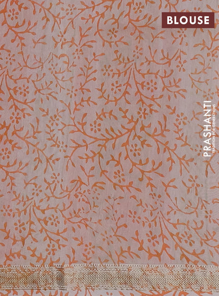 Chanderi Bagru saree peach shade and orange with allover butta prints and mageshwari border