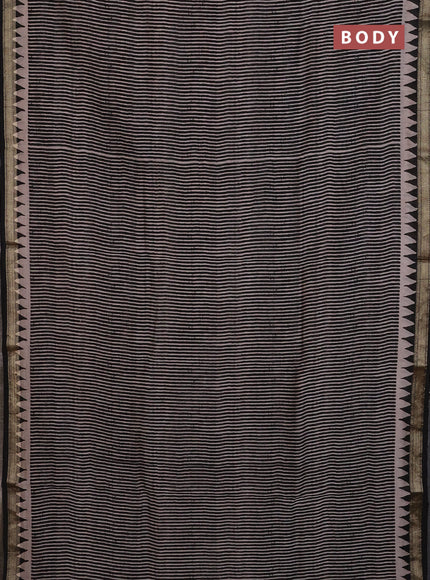 Chanderi Bagru saree black and beige with allover prints and mageshwari border