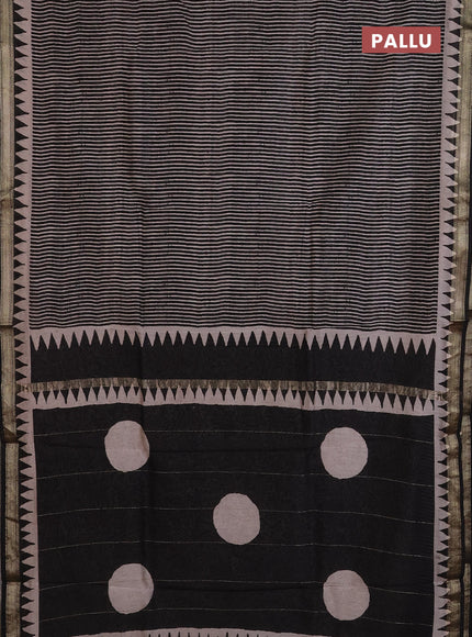 Chanderi Bagru saree black and beige with allover prints and mageshwari border