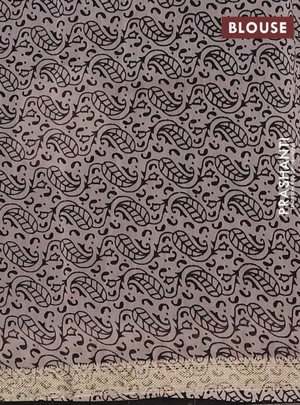 Chanderi Bagru saree black and beige with allover prints and mageshwari border