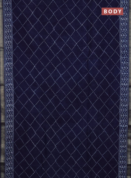 Chanderi Bagru saree navy blue with allover geometric prints and mageshwari border