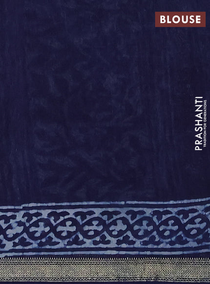 Chanderi Bagru saree navy blue with allover geometric prints and mageshwari border