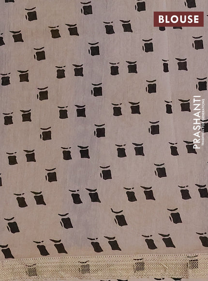 Chanderi Bagru saree black and yellow with allover prints and mageshwari border