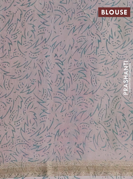 Chanderi Bagru saree teal blue and light pink with allover floral butta prints and mageshwari border