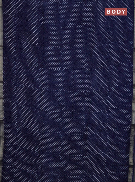 Chanderi Bagru saree navy blue with allover butta prints and mageshwari border