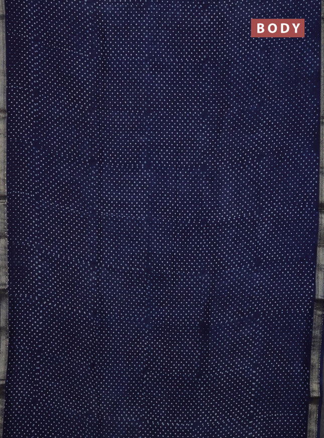 Chanderi Bagru saree navy blue with allover butta prints and mageshwari border