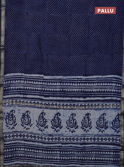 Chanderi Bagru saree navy blue with allover butta prints and mageshwari border