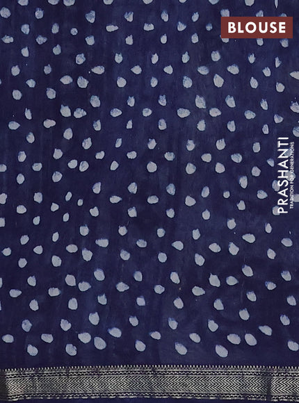 Chanderi Bagru saree navy blue with allover butta prints and mageshwari border